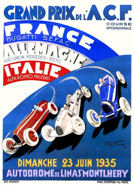 1935 ACF French Grand Prix Advertising Poster by Retrographics