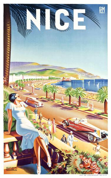 1935 Nice FRANCE Travel Poster by Retrographics