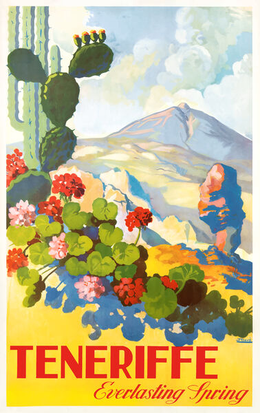 1945 SPAIN Tenerife Everlasting Spring Travel Poster by Retrographics