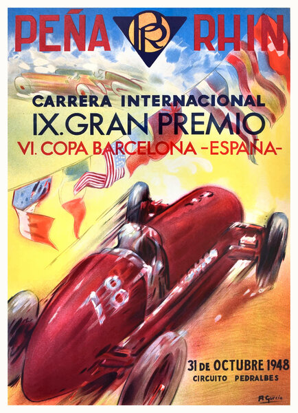 1948 SPAIN Grand Prix Racing Poster by Retrographics
