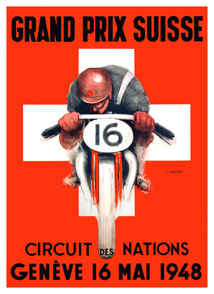 1948 Swiss Grand Prix Motorcycle Racing Poster by Retrographics