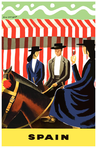 1955 SPAIN Equestrian Travel Poster by Retrographics