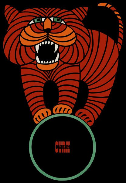 1966 POLAND Circus CYRK Balancing Tiger Poster by Retrographics