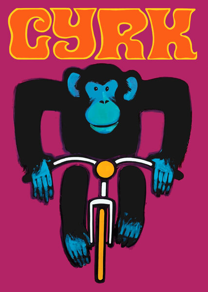 1968 CYRK Cycling Chimpanzee Polish Circus Poster by Retrographics