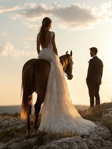 u3797829577 a bride on a horse with the groom sta