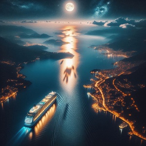 Luminous boats at night at sea 34 by Nile
