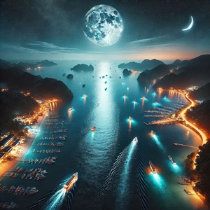 Luminous boats at night at sea 29