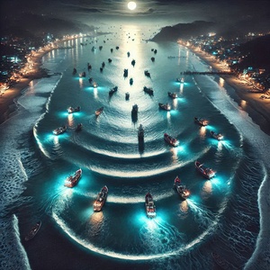 Luminous boats at night at sea 36 by Nile