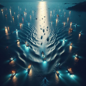 Luminous boats at night at sea 20 by Nile