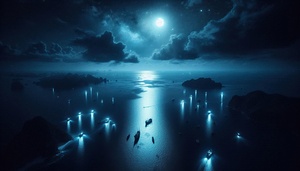 Luminous boats at night at sea 12