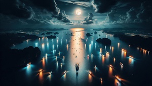 Luminous boats at night at sea 30 by Nile