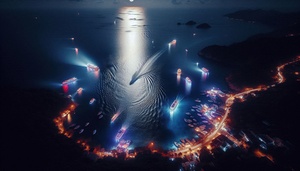 Luminous boats at night at sea 13