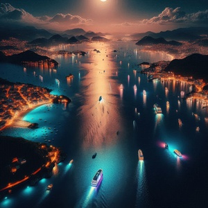 Luminous boats at night at sea 15 by Nile