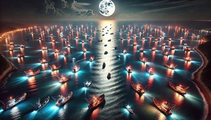 Luminous boats at night at sea 22