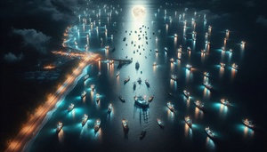 Luminous boats at night at sea 8 by Nile