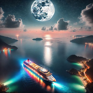 Luminous boats at night at sea 33 by Nile
