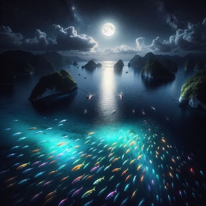 Luminous boats at night at sea 17