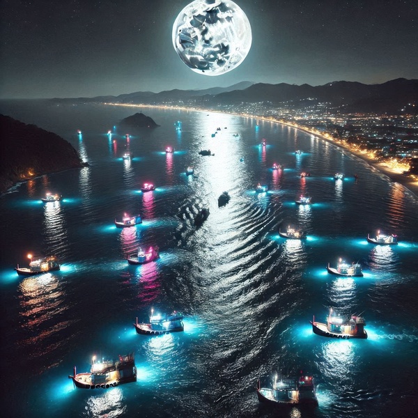 Luminous boats at night at sea 37 by Nile