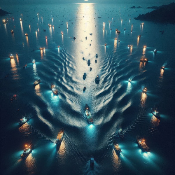 Luminous boats at night at sea 20 by Nile
