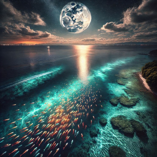 Luminous boats at night at sea 11 by Nile
