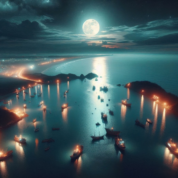 Luminous boats at night at sea 27 by Nile