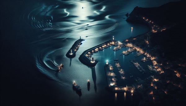 Luminous boats at night at sea 25 Print