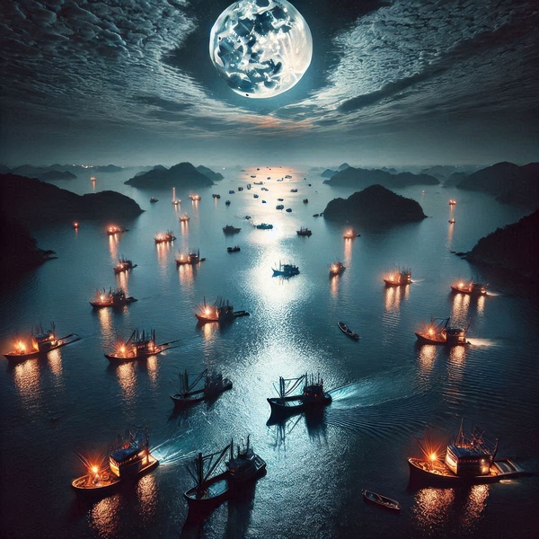 Luminous boats at night at sea 26 by Nile