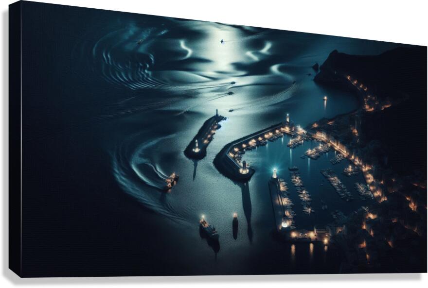 Luminous boats at night at sea 25 Canvas Print