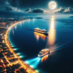 Luminous boats at night at sea 19