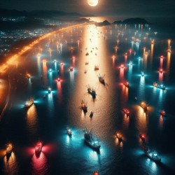 Luminous boats at night at sea 24
