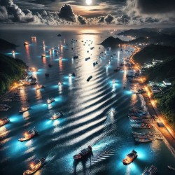 Luminous boats at night at sea 18