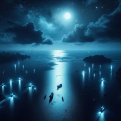 Luminous boats at night at sea 12