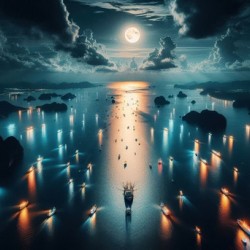 Luminous boats at night at sea 30