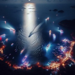 Luminous boats at night at sea 13