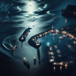 Luminous boats at night at sea 25