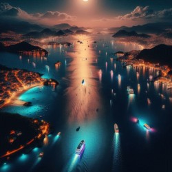 Luminous boats at night at sea 15