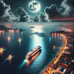 Luminous boats at night at sea 31
