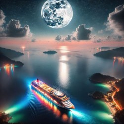 Luminous boats at night at sea 33