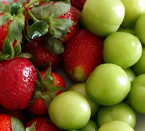 Green cherry and strawberry
