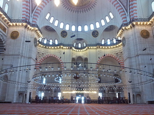 A beautiful view of a mosque from the inside in Istanbul Turkey.