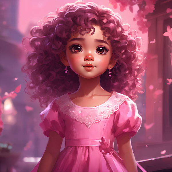 A beautiful Little girl in pink dress Print