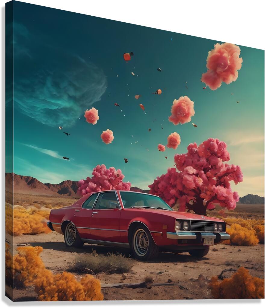 A luxury car in the pink wilderness Canvas Print