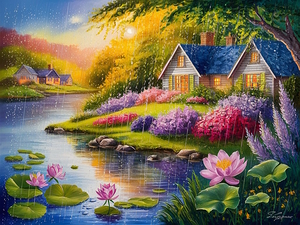 Tranquil lakeside scene