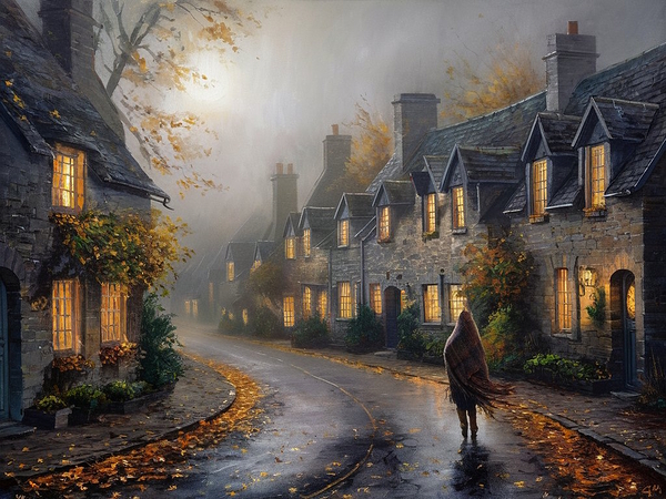 misty village street during autumn1 by NorShop