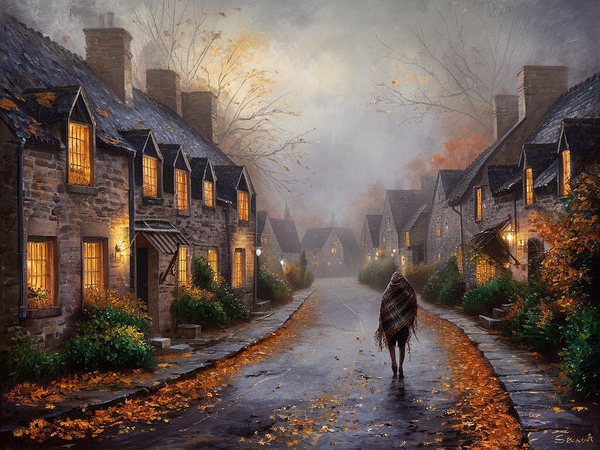 misty village street during autumn3 by NorShop