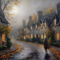 misty village street during autumn1