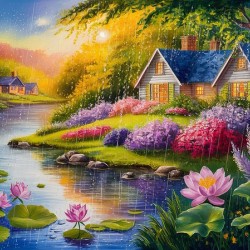 Tranquil lakeside scene