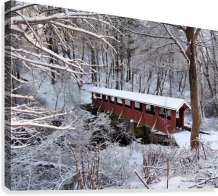 Red covered bridge  Canvas Print