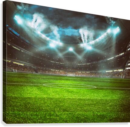football stadium with stands full fans waiting night game Canvas Print