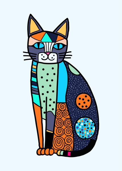 cat kitten kitty patchwork pet Print